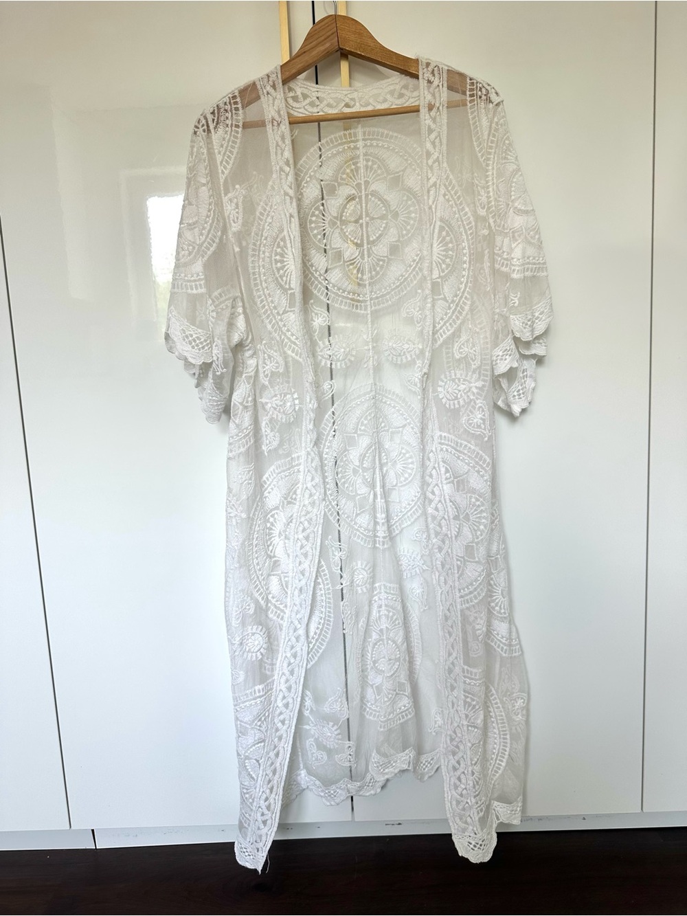 White Lace Crochet Kimono Cover-Up Medium/ large